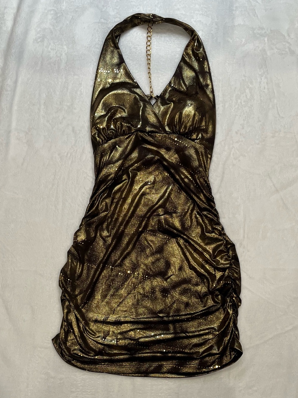Body Central Gold BodyCon Dress Halter Metallic Medium Chains